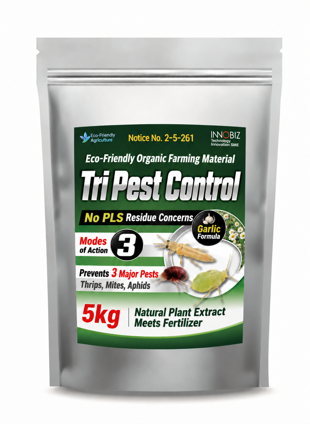 AMITECH Tri Pest Control silver 5 kg pouch with green product label